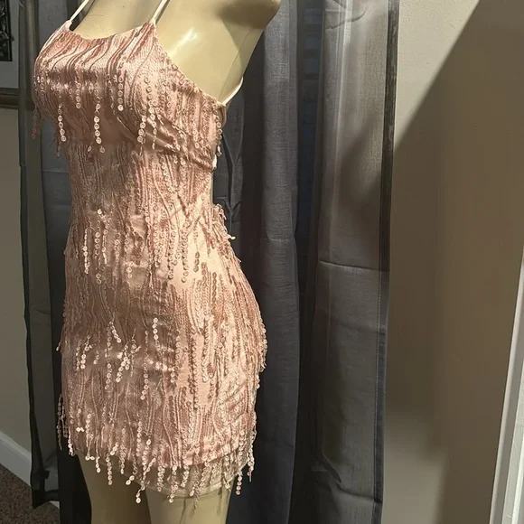 Lulus Pink Fringe Lace-Up Mini Dress size S - Picture 6 of 8